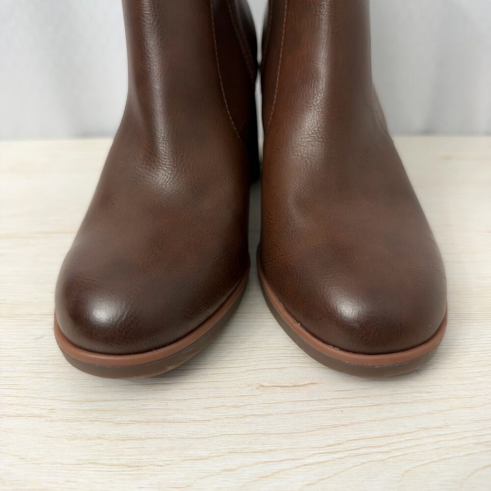 Korks Boots Womens Size 11 M Destiny Block Heel Bootie Brown Faux Leather Zipper - Picture 2 of 13